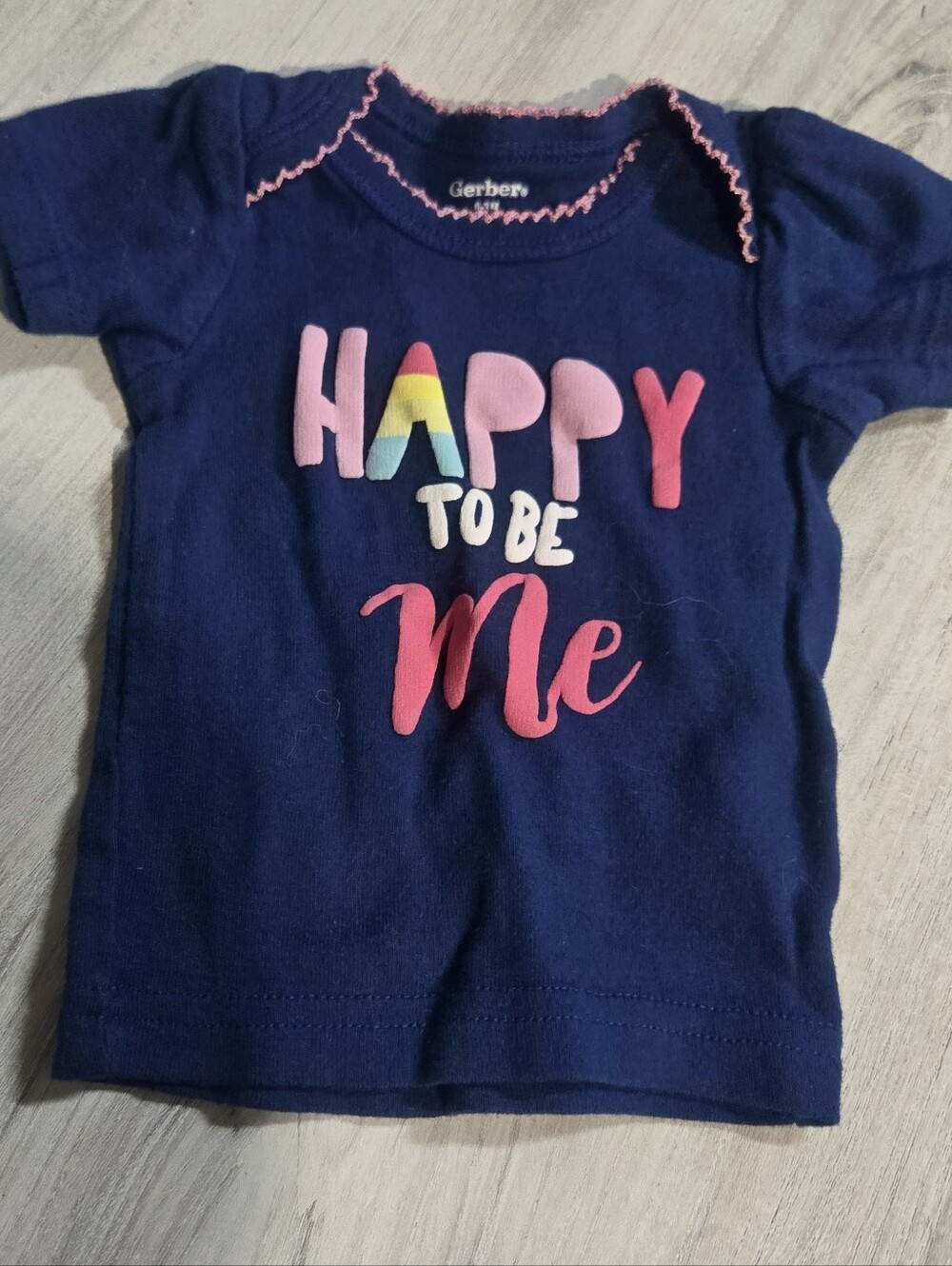 5/$25 Gerber Navy Short Sleeve Tee with Colorful 'Happy to Be Me' Graphic